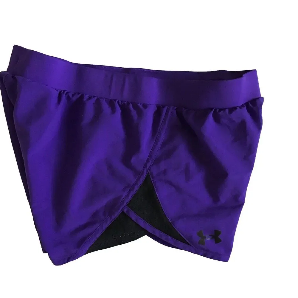 Under Armour Girls Fly By Shorts Purple Youth XL (fits Womens XS/S) Unlined Gym